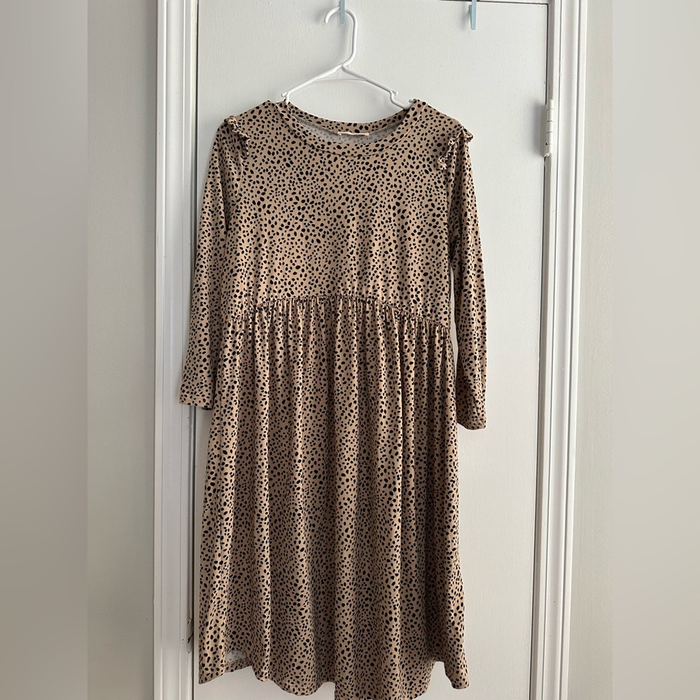 Chic Tan Polka Dot Long Sleeve Dress